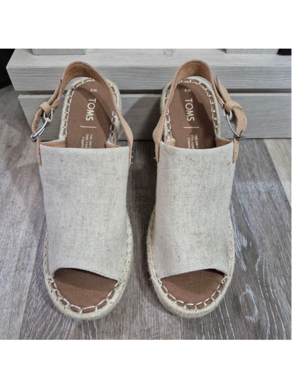 Women's TOMS Beige Canvas Espadrille Wedge Sandals Size 8 nwot